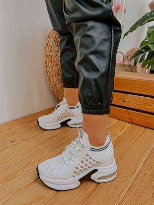 Beyaz Triko (Stan) Kadın Bağcıklı Sneakers
