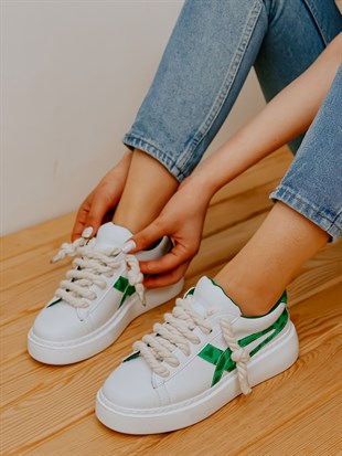 Beyaz Yeşil (Kansas) Kadın Bağcıklı Sneakers