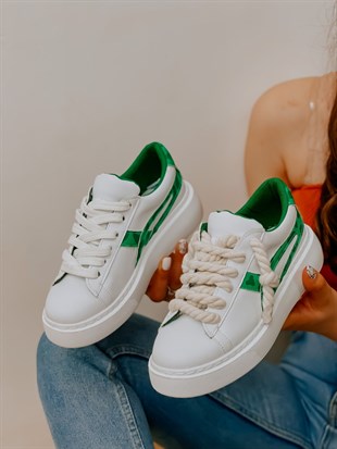 Beyaz Yeşil (Kansas) Kadın Bağcıklı Sneakers